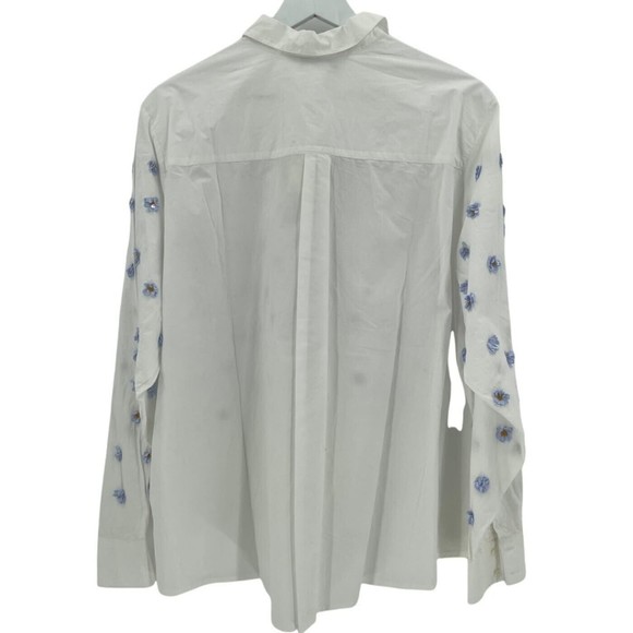 DHRUV KAPOOR Anthropologie Cotton Embroidered Button Down Shirt 3D Flowers Sz. S - Picture 2 of 11